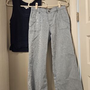 Kut from the Kloth Striped Denim Pants and Evereve Sleeveless Tank Sweater